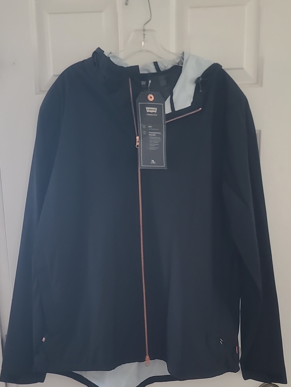 Levi's Black Hooded Raincoat with Copper Zipper